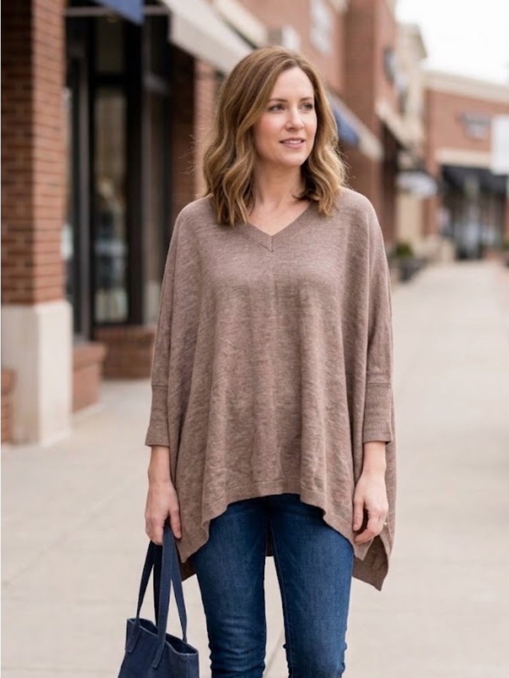 a new day Taupe V-Neck Draped Poncho Sweater